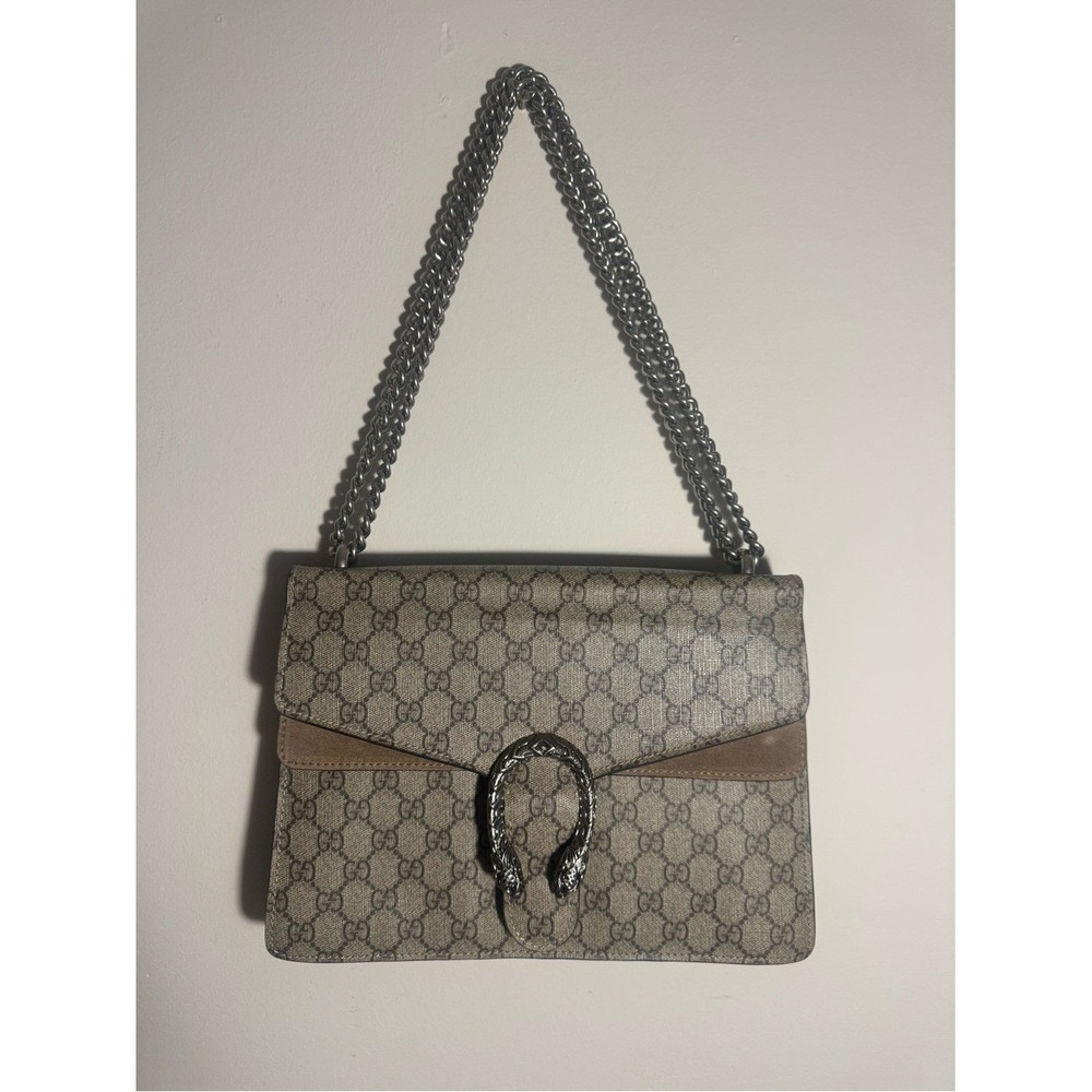 GUCCI Dionysus Medium GG Supreme Monogram Shoulder Bag Beige